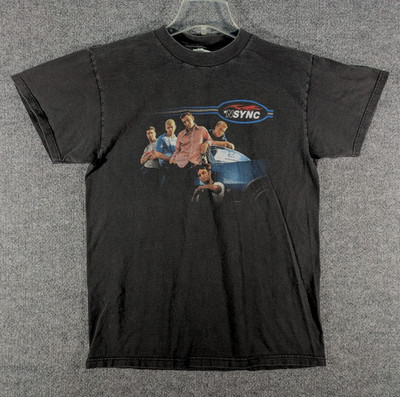 Vintage 1998 NSYNC Band T-Shirt Graphic Tee Size Medium Hot Rod Car Black
