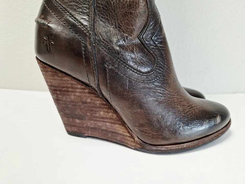 Botas Frye 5.5 M Marrón Costura Cece Cuña Hasta la Rodilla Cremallera Lateral n Foto 4 de 4