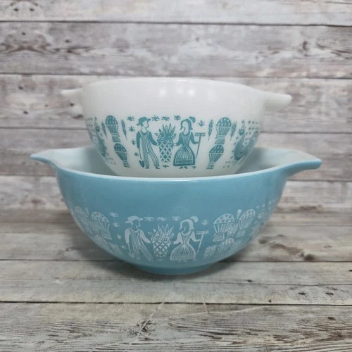Vintage Pyrex Amish Butterprint Cinderella Nesting Bowl Set 441 - 442