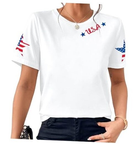 USA Shirt Women American Flag T-Shirt Fourth of July Shirts Funny Star Stripes