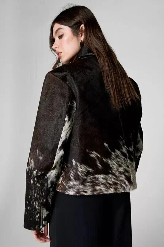 Chaqueta de cuero suave de piel de pony para mujer Abrigo de moda de piel genuina con pelo Foto 3 de 4
