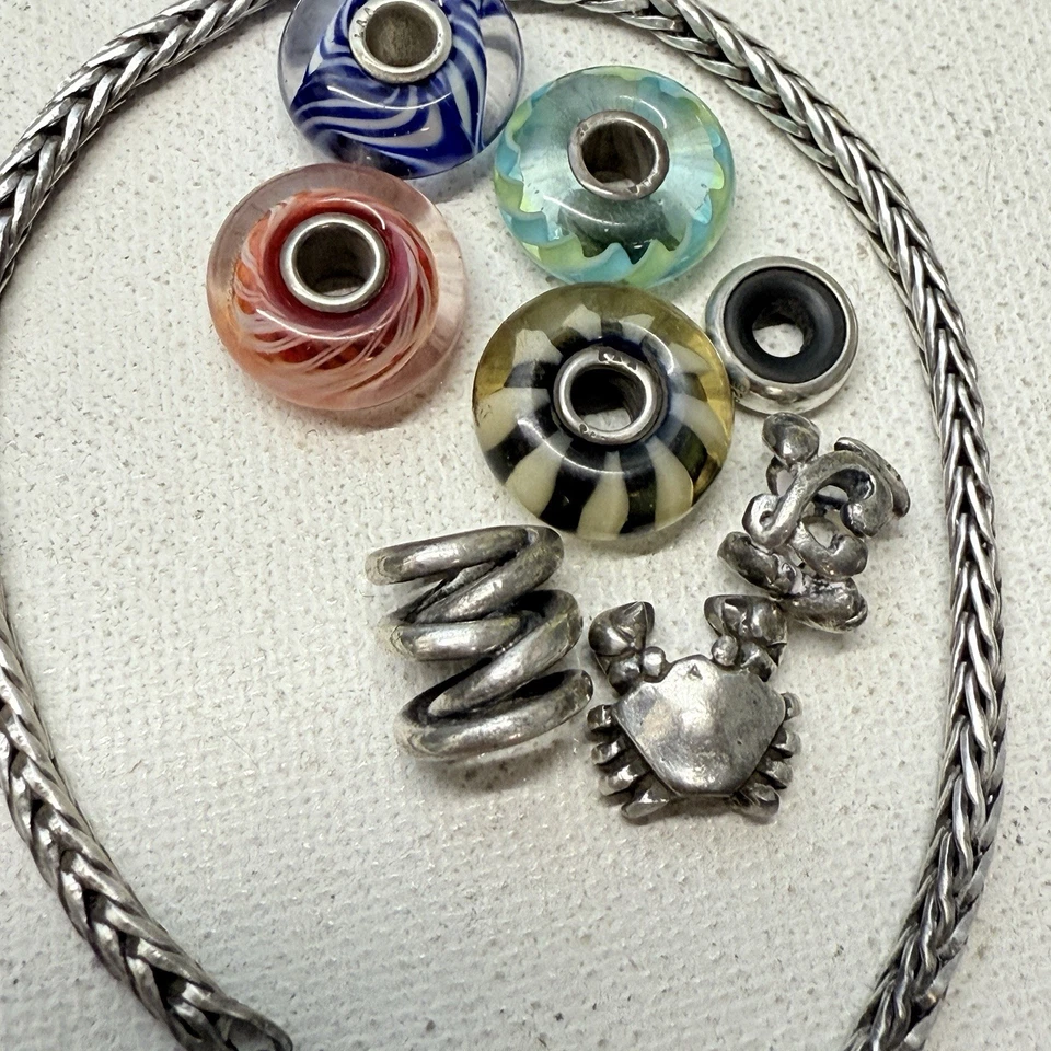 TROLLBEADS 925 Corrente Raposa 7" Pulseira 7 Berloques Contas de Vidro SEM FECHO Esterlina - Imagem 3 de 4