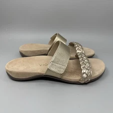 Vionic Womens Gold Slide Sandals 9 Jeanne Braided Slip-On Casual Summer Orthodic