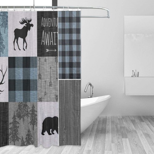 Rustic Shower Curtain Bear Shower Curtain Quick Dry Moose Deer Shower Curtain... - Picture 2 of 8
