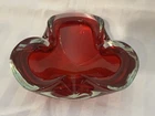 Ruby Red Art Glass Bowl Handblown MCM Murano Lobed Ashtray Italy 7.25” Vintage
