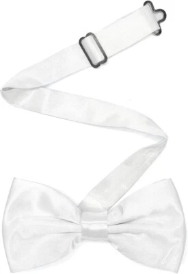 QUIYAN White Bow Tie Pre Tied Adj Satin Dickie Bowtie Wedding Prom Cruise Dinner Party