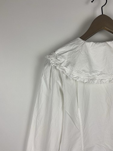 PVP $205 GANNI Camisa Blanca Algodón Gran Tamaño Cuello con Volantes Talla 38 - Imagen 14 de 19