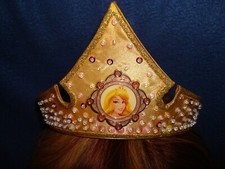 Disney Rapunzel Crown - Gold Cloth Tiara with Pearls Sequins -Band w/Hair Comb