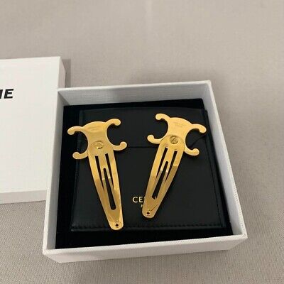 CELINE Triomphe Hair Clip Gold 2 piece set Hair Accessory CELINE Triomphe Hair Clip Gold 2 piece set Hair Accessory