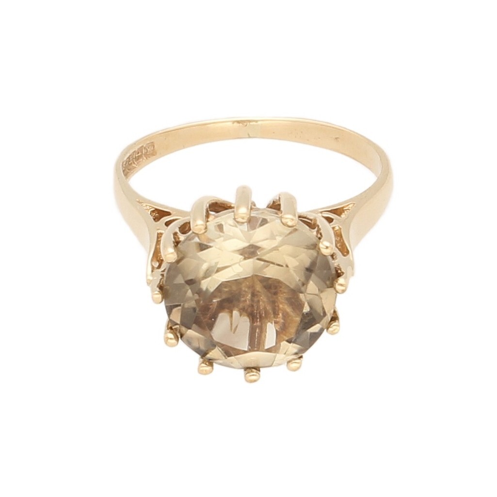 Vintage 9Carat Yellow Gold Smoky Quartz Solitaire Ring (Size I) 10mm Head