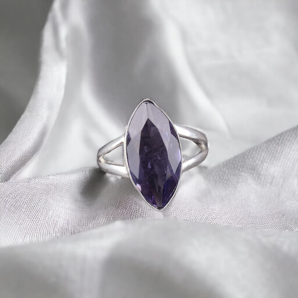 Anillo de plata de ley 925 con piedras preciosas de iolita. Anillo marquesa púrpura regalo para madre, Foto 2 de 2