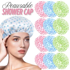 12pcs Shower Caps, Elastic Reusable Waterproof Plastic bath Cap for Women Ladie
