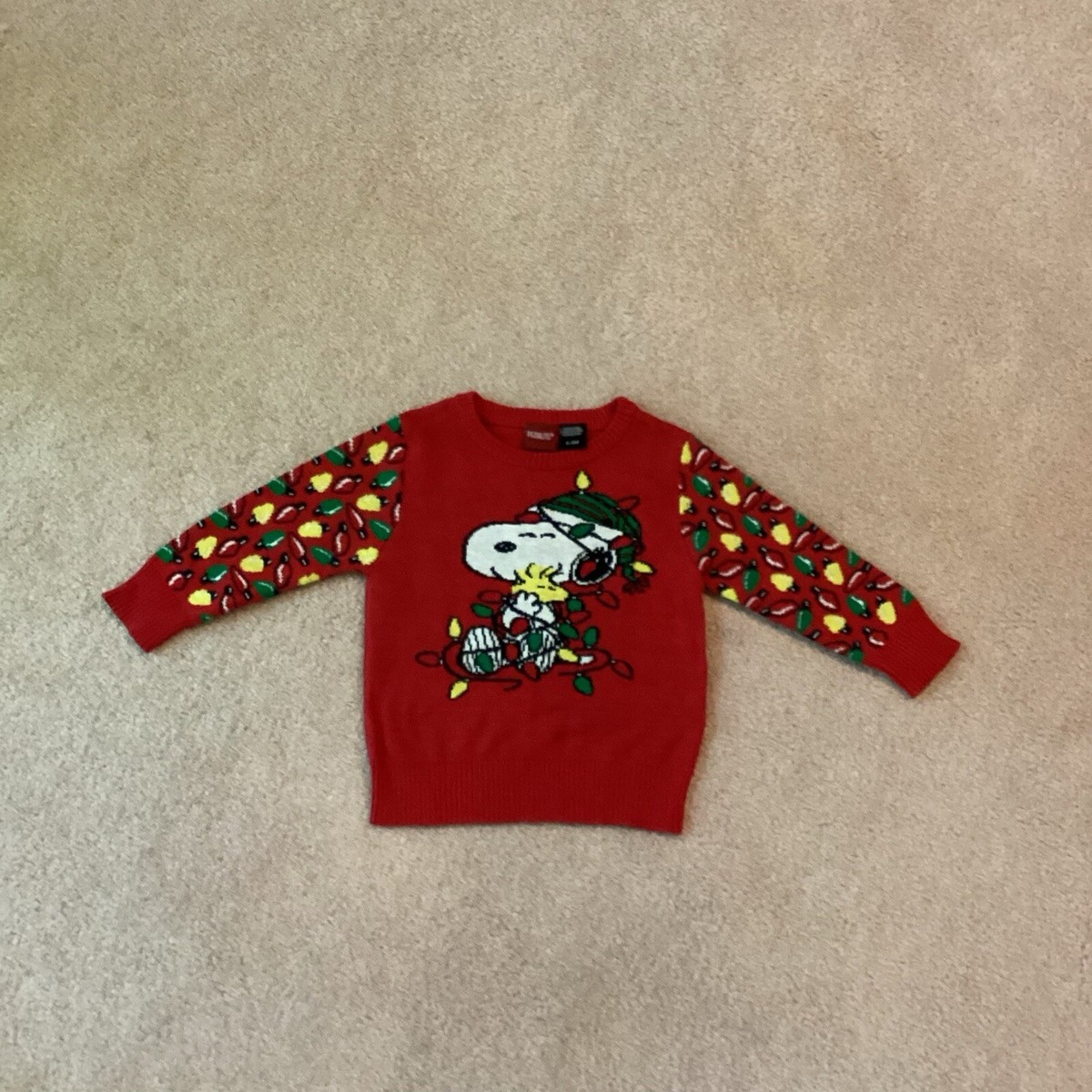 PEANUTS 6-9 MONTH PULLOVER SWEATER, SNOOPY WITH HOLIDAY LIGHTS, ON