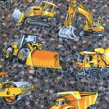 Trucks and Diggers, construction vehicles 100% Cotton by the half metre