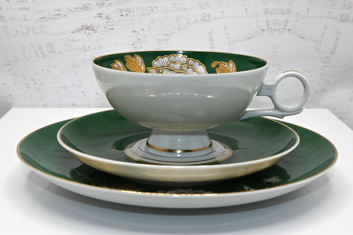 Wallendorf GDR 1764 Goldrelief Handgemalt Tea Cup Saucer Desert