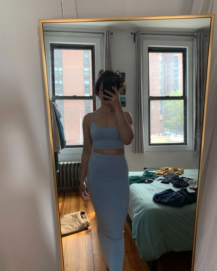Baby blue skirt top and top set
