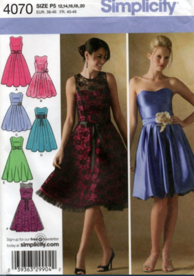 Simplicity 4070 Formal Prom Short Length Dress Uncut Sewing Pattern Size 12-20