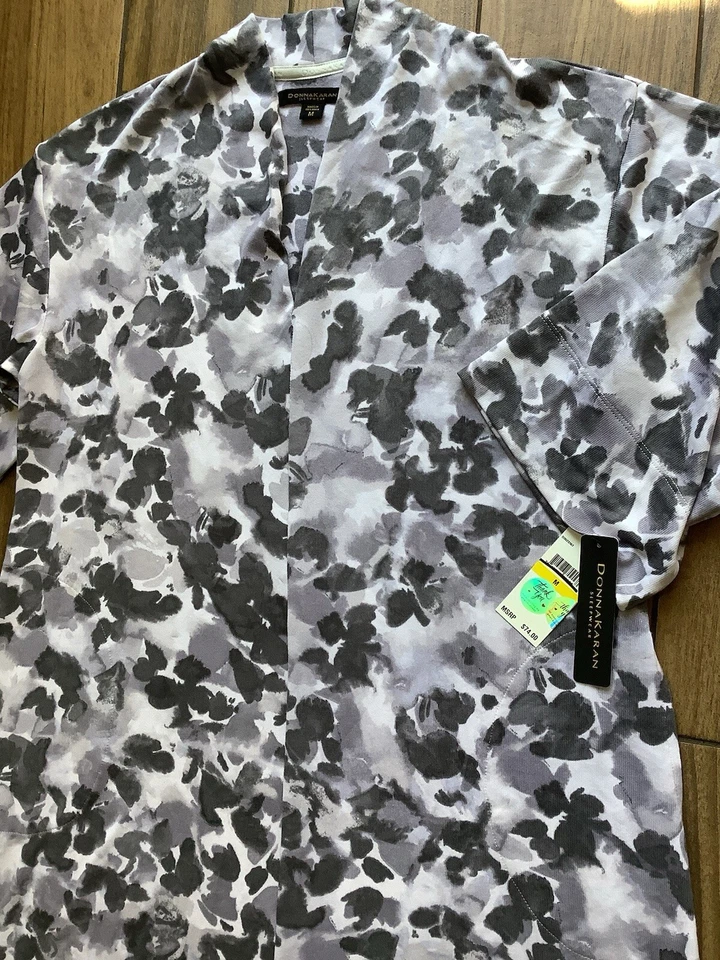 Vestido Donna Karan Mujer Talla Mediana Manga 3/4 Largo Blanco Gris Floral Foto 3 de 4