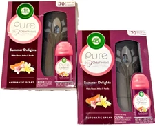 Lot 2 AIR WICK PURE SUMMER DELIGHTS Automatic SPRAY AIR FRESHENER KITS W REFILLS