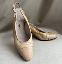 Chanel Vintage Sling back Size 6G Beige Leather Heels Shoes
