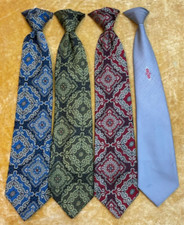 4 Mid Century Wembly Polyester Men's Clip On Tie Lot Mod Groovy Nice Condition