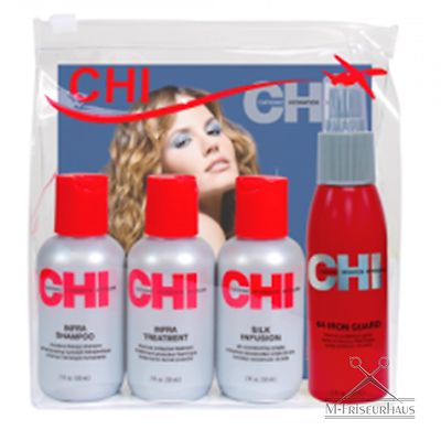CHI 5-tlg SET Infra Shampoo+Treatment+Silk Infusion+Hitzeschutzspray Iron Guard