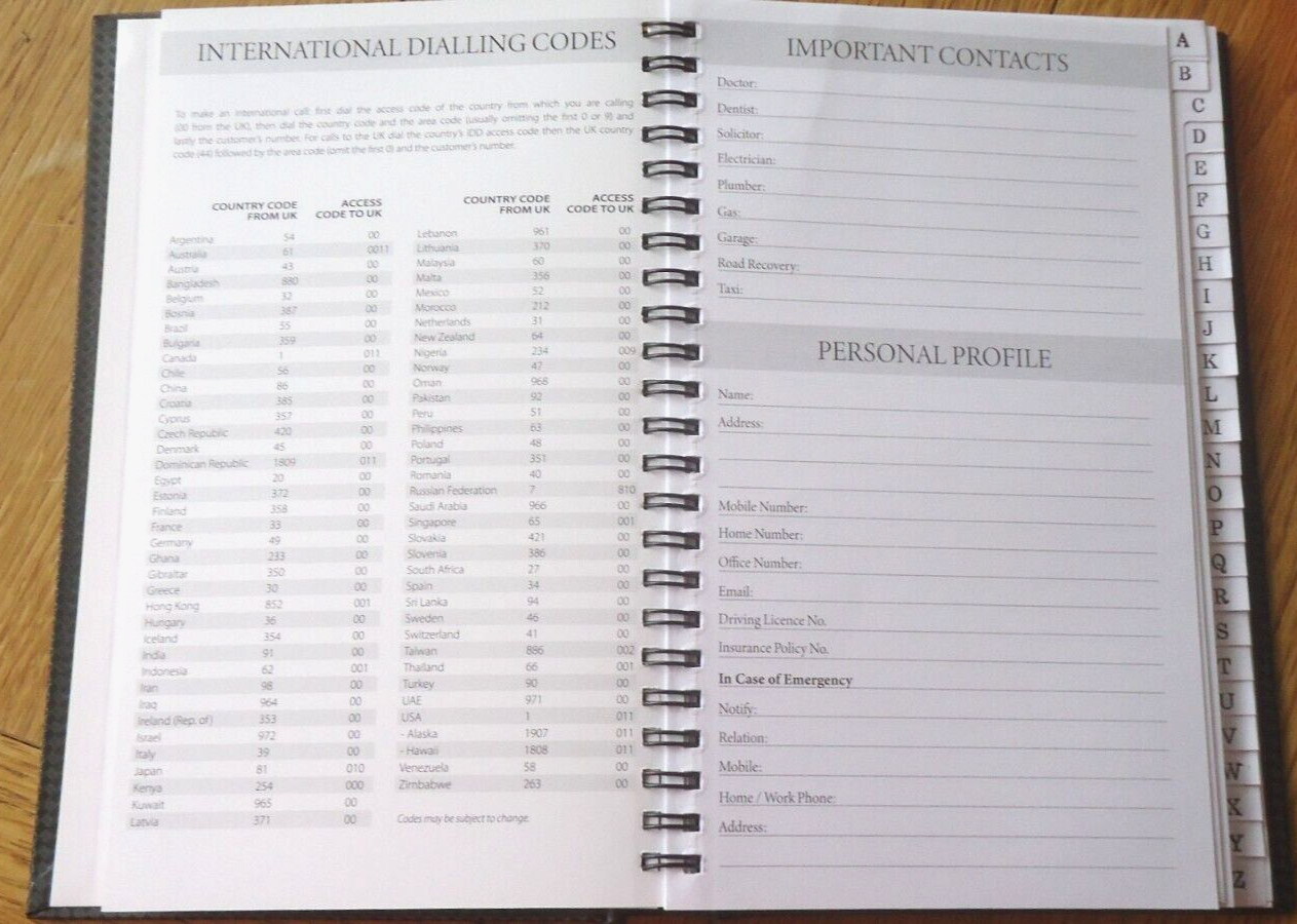 TELEPHONE & ADDRESS INDEX BOOK - A-Z - SPIRAL TOP QUALITY HARDBACK - A ...