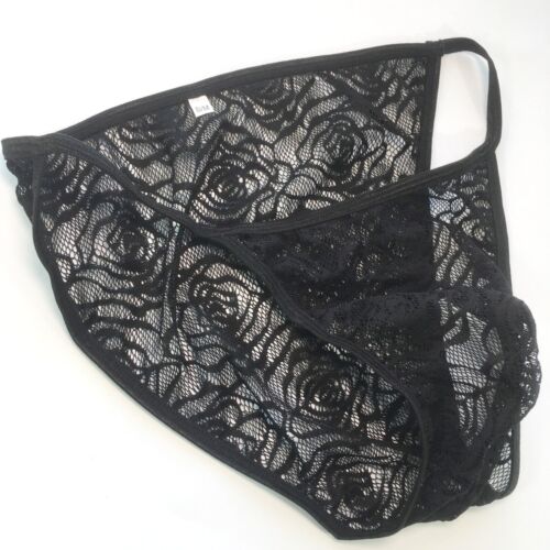 K342 Sexy Mens String Bikini Contoured Pouch stretchy Lace Floral Big Net black - Picture 2 of 14
