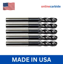 5 Pack 3/16" Solid Carbide End Mills – TiALN Coated – 4 Flute Ball Nose CNC USA