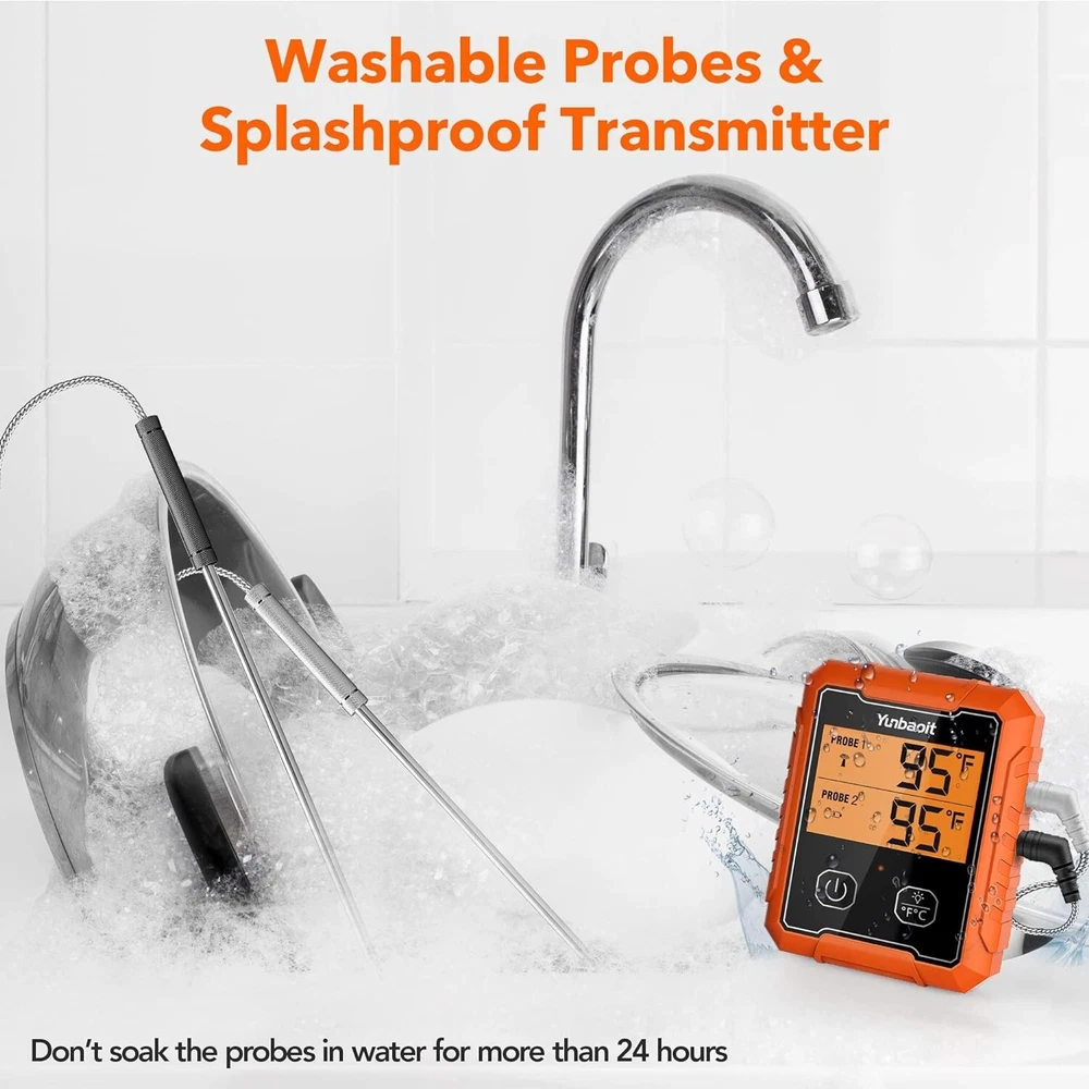 Digital Meat Thermometer - Wireless, Remote Range of 500FT, Dual Probes