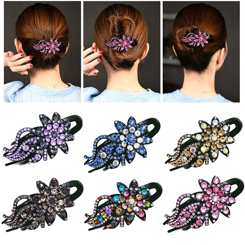 Vintage Crystal Crab Claw Hair Comb with Flower Leaf Design DIY Elegant