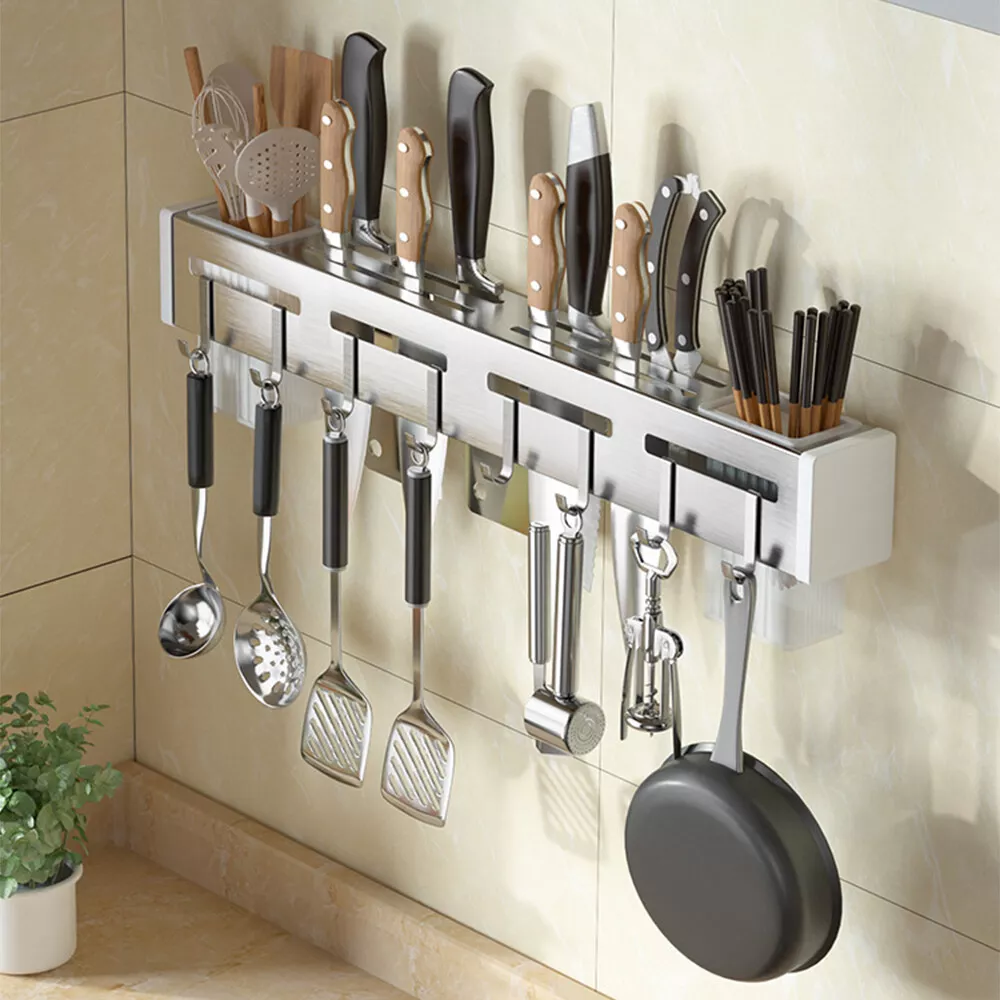 Stainless Steel Kitchen Utensil Set with Storage Rack 