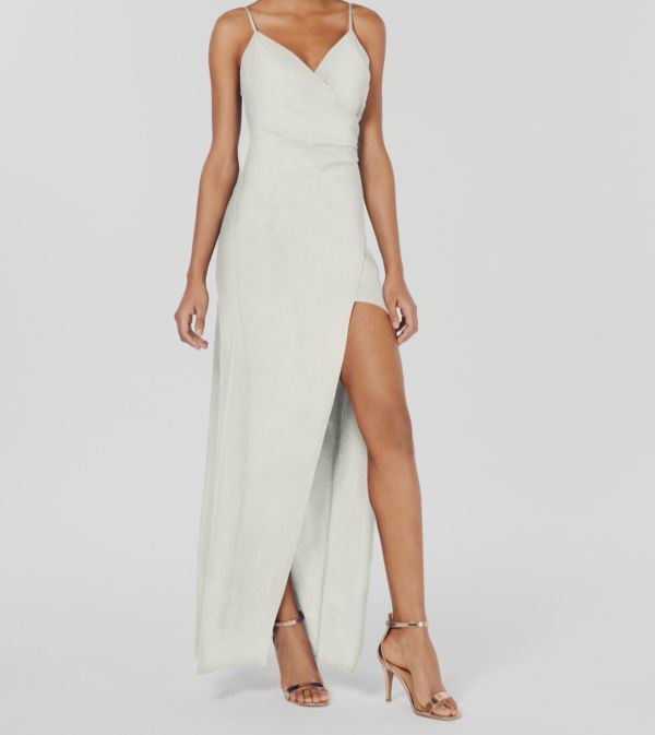 Emerald Sundae Junior Women's White Sleeveless High Slit Gown Dress Size S