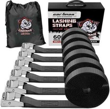 Cartman 1" x 12' Lashing Straps Up to 600lbs, 6pk in Carry Bag, Black