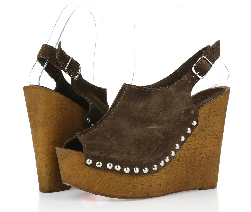 Wedges femininos CHALRES DAVID 227350 marrom camurça slingback tamanho. 6 - Imagem 2 de 4