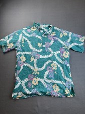 Go Barefoot Pull Over Hawaiian Shirt 1/4 Button Down Floral Large USA Made Logo