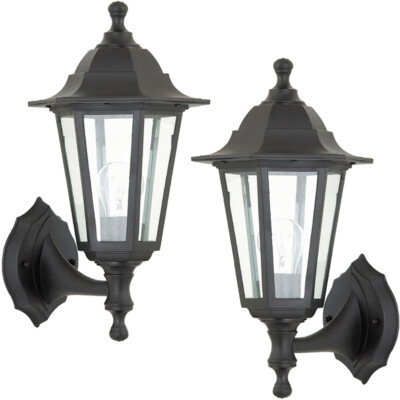 2er Pack IP44 Außen Wandleuchte schwarz rostfrei Glas Lampe traditionelle Laterne