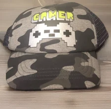 Gamer Trucker Hat Cap Gray Camo Pixel Controller Snapback Adjustable 365 Kids