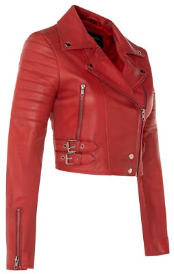 ✩*様 theredthread S leather jacket croppe A1 FASHION GOODS Womens Biker Red Leather Jacket Short Fitted