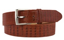 Cognac Leather Cowboy Belt Crocodile Belly Print Silver Buckle Cinto Rancho