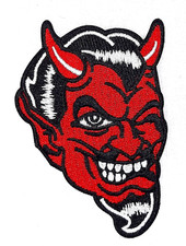 Smiling Winking Devil Satan Retro Iron On Sew On Embroidered Patch 2.25" x 3.25"