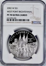 2002 WEST POINT Silver Dollar $1 NGC PF70💥FLAWLESS QUALITY💥
