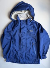 REI Kids Rainwall Rain Jacket Size 4/5 XXS REI Blue Hood Waterproof Outdoor EUC