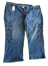 NEW Seven7 Blue Jeans Boyfriend Purple Floral Sequins Plus Sz 38/40 Limited Edt