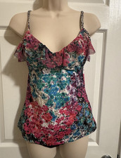 Women  s Kenneth Cole Reaction Floral Ruffle Tankini Top  Bikini Bottom 2pc S