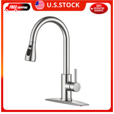 High Arc Kitchen Sink Faucet Pull Down Sprayer Stainless Steel 1 or 3 Hole