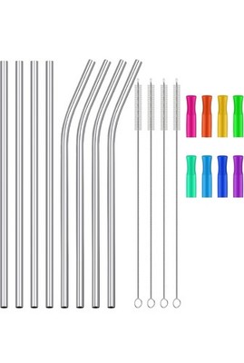 20 Pieces 14 Inch Stainless Steel Straws Extra Long Reusable Metal Drinking Stra