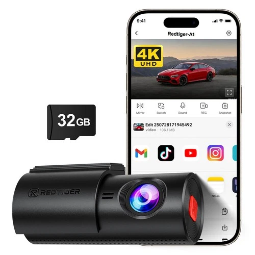 REDTIGER A1 4K Dash Cam WiFi & APP Control Free 32GB SD Mini Car Camera deal from eBay