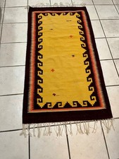 Handwoven Zapotec Wool Rug Design Mid Century Aztec 56"x 30"