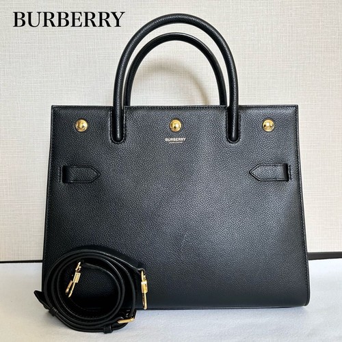 BURBERRY 2WAY Title Bag Black Leather Shoulder Condition